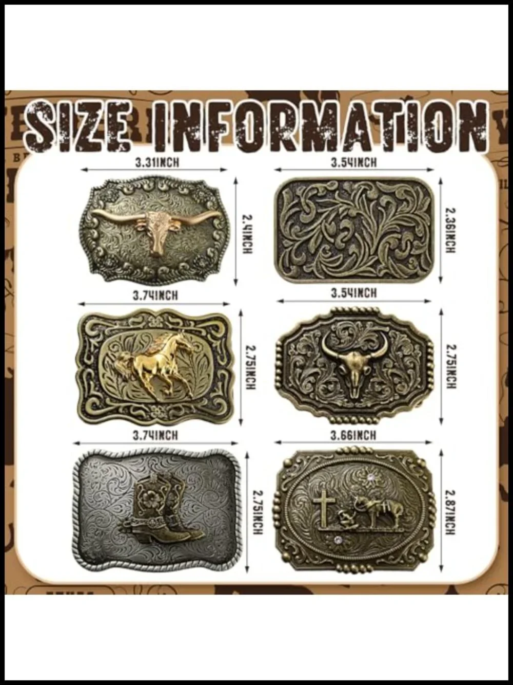 6 Pcs Western Belt Buckles Cowboy Belt Clasp Set Zinc Alloy